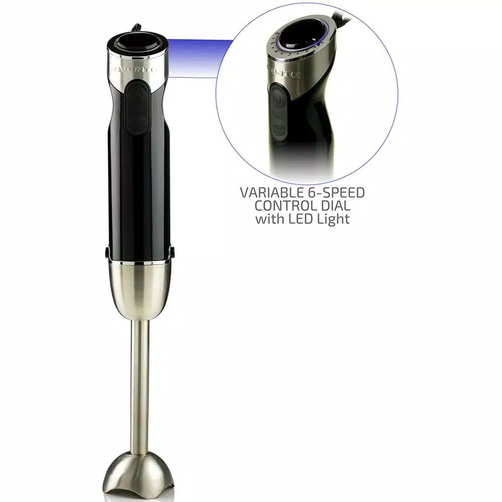 Ovente HS690 500W 6-Speed Immersion Blender, Black Stainless Steel Handheld Mixer
