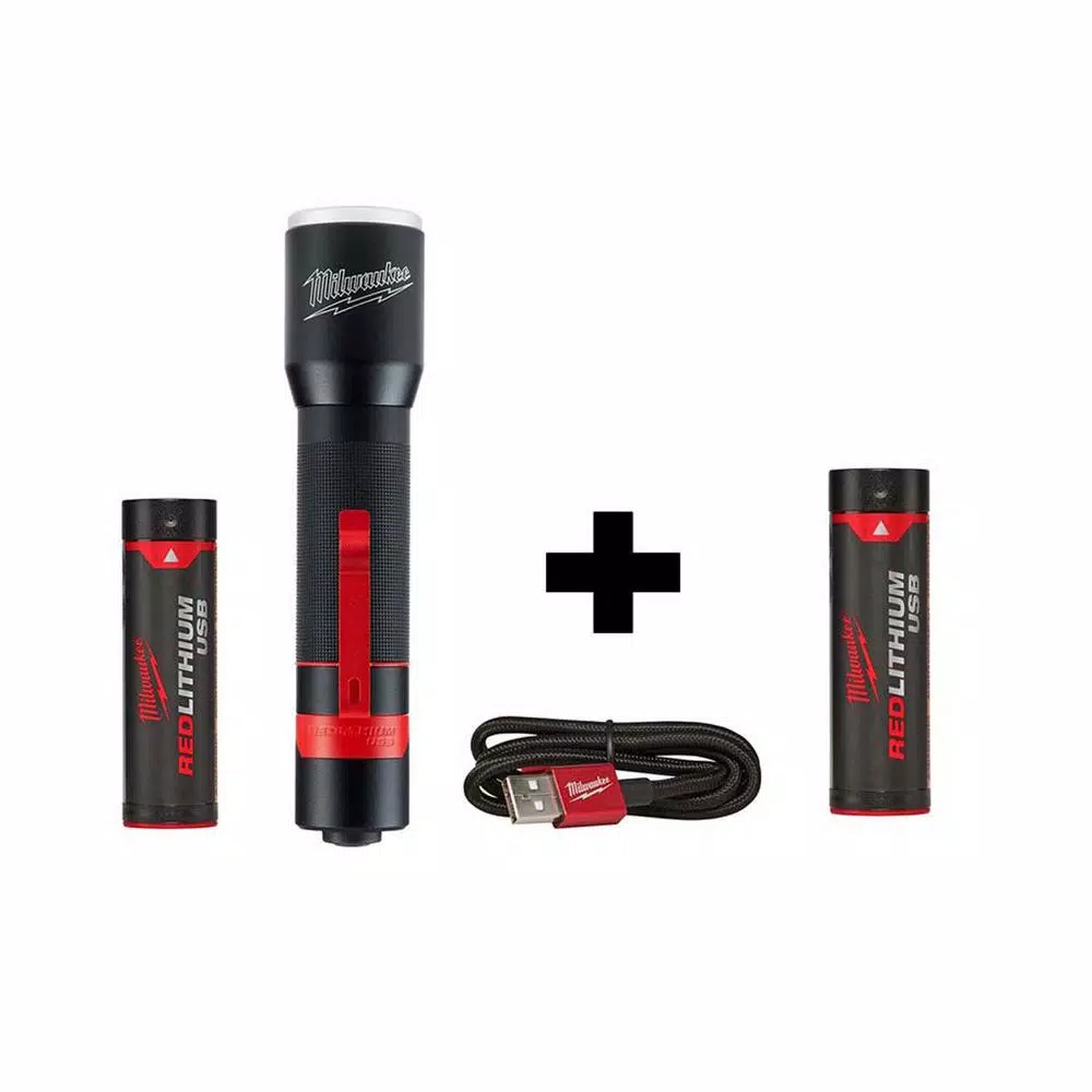Milwaukee 700 Lumen LED Rechargeable Aluminum Flashlight with 2 REDLITHIUM USB Batteries