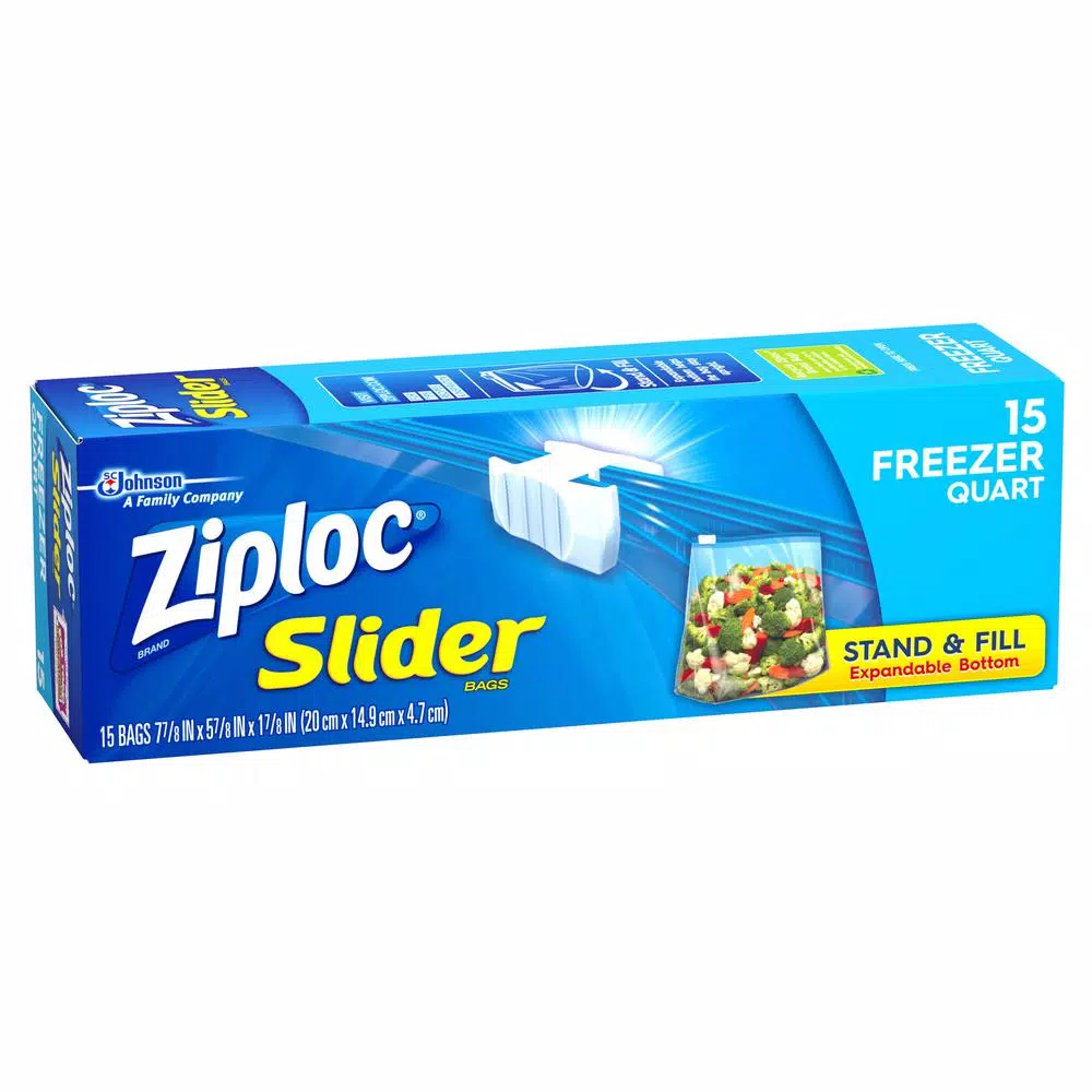 Ziploc Quart Plastic Slider Freezer Bags, 15-Bag Count (12-Pack)