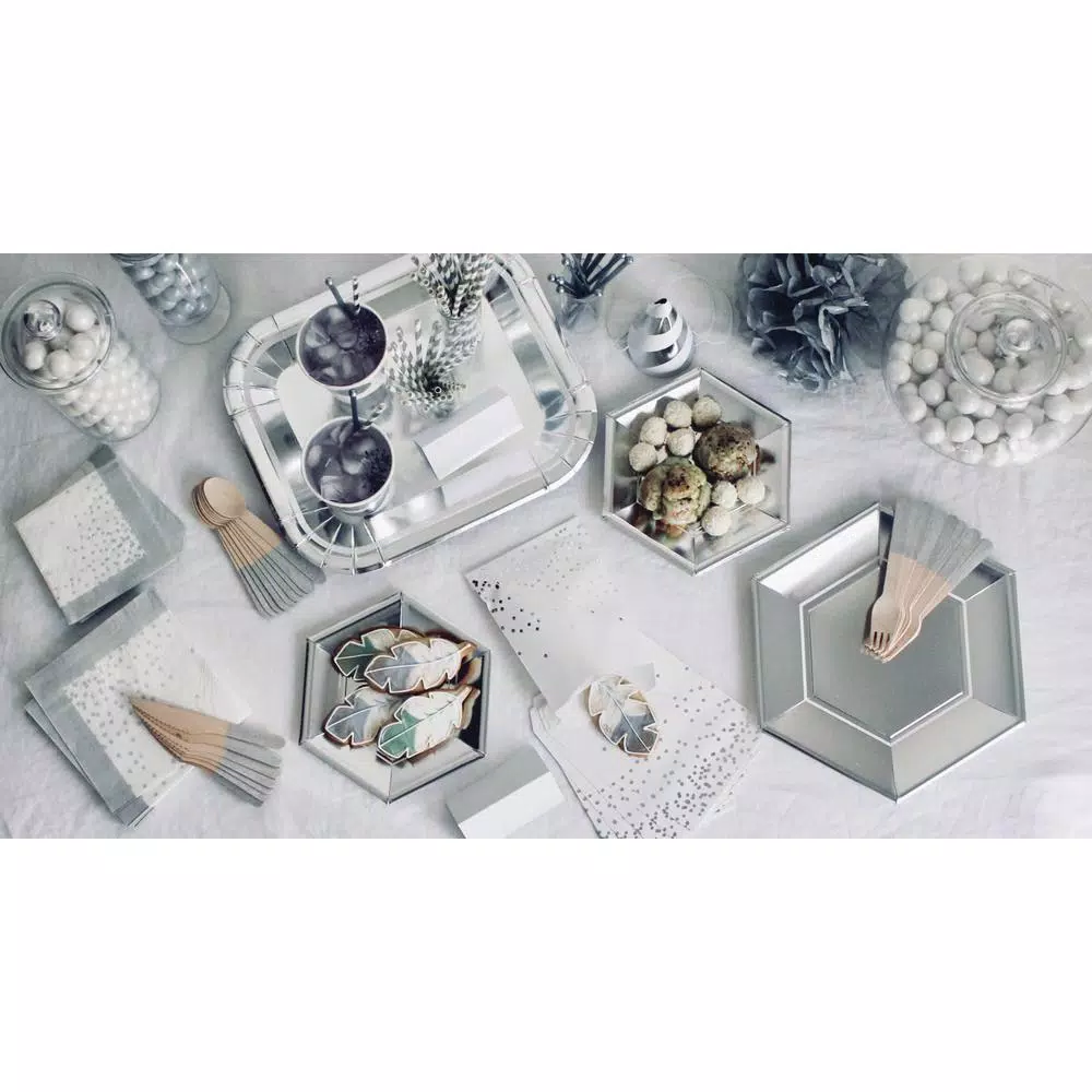 Sugar Plum Party SugarPlum Sterling Paper Guest Towels, White/Silver, 32 Count