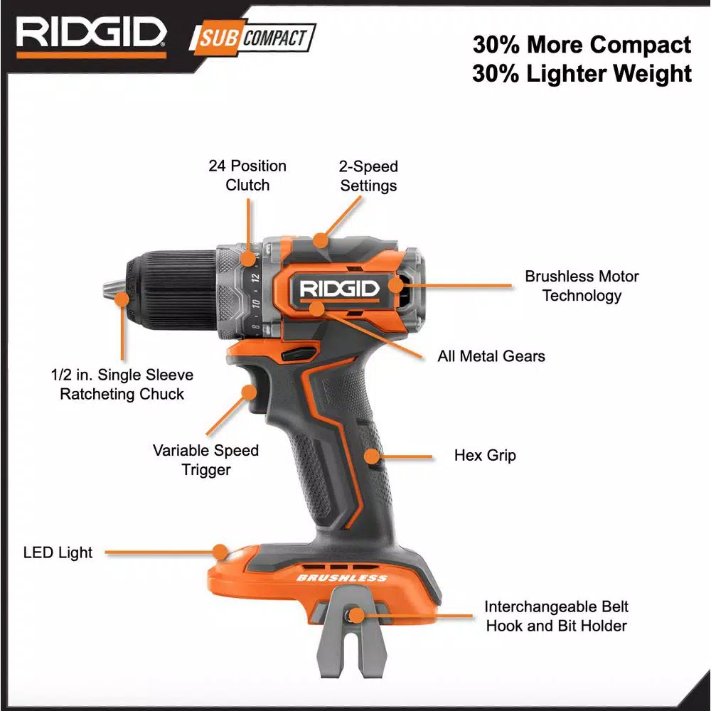 RIDGID 18V Brushless SubCompact 1/2 in. Drill/Driver & 10 oz. Caulk Gun Combo Kit