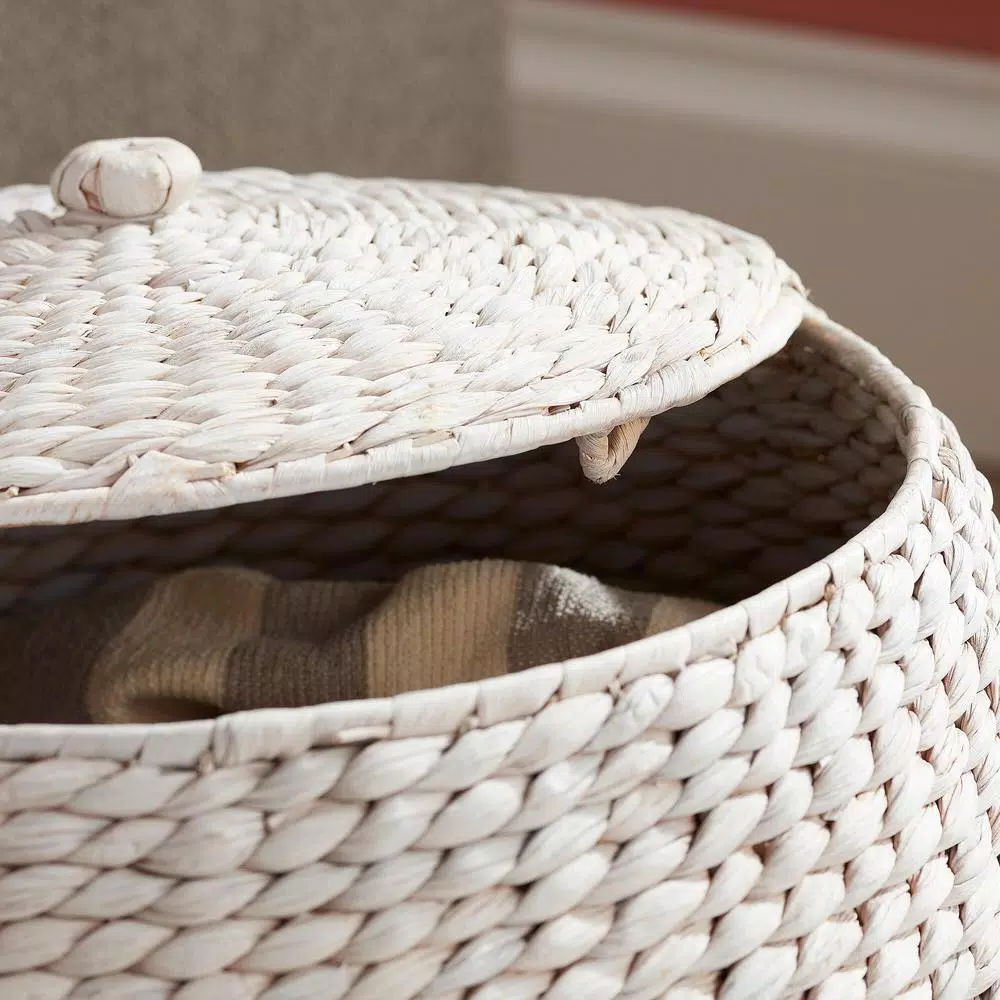 StyleWell White Unicorn Water Hyacinth Woven Decorative Basket with Lid