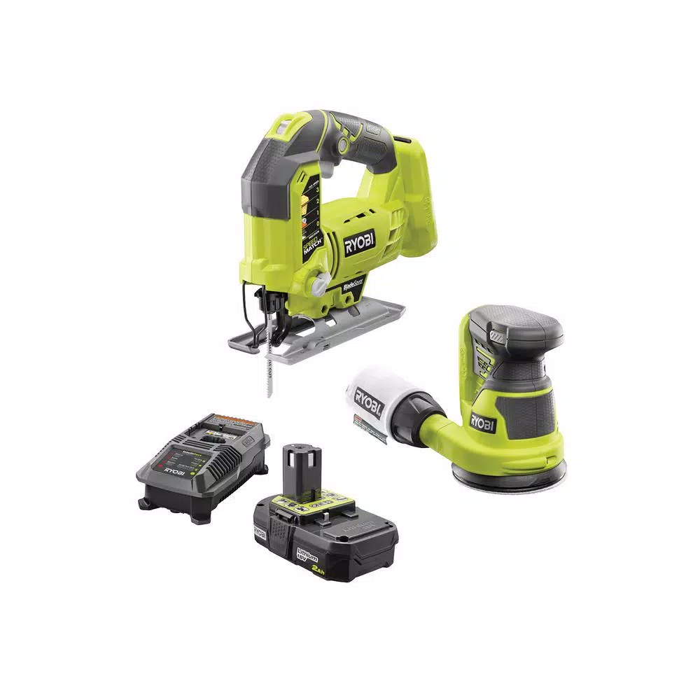 RYOBI 18V ONE+ Cordless Orbital Jig Saw and 5 in. Random Orbit Sander Combo Kit with 2.0 Ah Battery and Charger