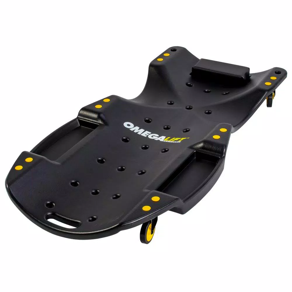 Omega Lift 48 in. HDPE Plastic Mechanic Creeper with Padded Headrest and Dual Tool Trays, 440 lb. Capacity