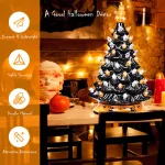 Costway 15 in. Black Ceramic Hand-Painted Halloween Tree with LED Lights and Pumpkin Top thumbnail 7