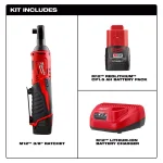 Milwaukee M12 12V 3/8 in. Cordless Ratchet Kit with 1.5 Ah Battery, Charger and Tool Bag thumbnail 2