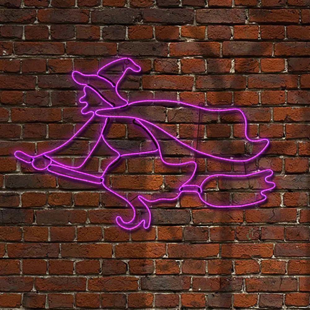 National Tree Company 36 in. Purple LED Witch Flying on Broom Halloween Light Strip Decoration