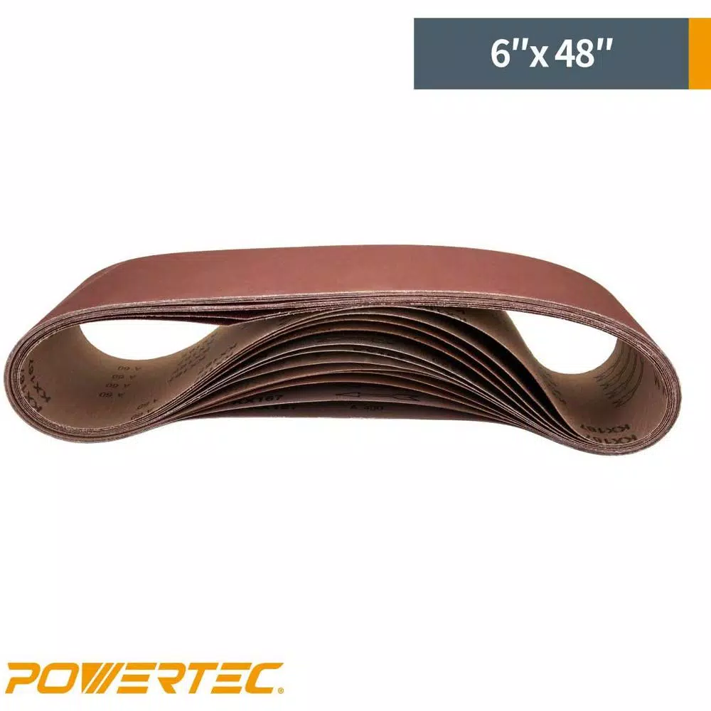 POWERTEC 6 in. x 48 in. 400-Grit Aluminum Oxide Sanding Belts, 10-Pack