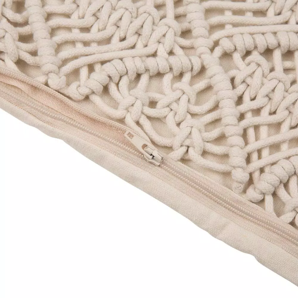 Glitzhome 18x18 Ivory Hollow-Carved Handmade Cotton Rope Pillow Cover with Tassels