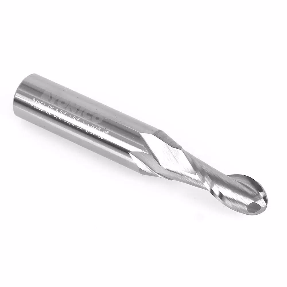 Yonico 3/8 in. Ball Nose Spiral End Mill, 1/2 in. Shank Solid Carbide 2-Flute CNC Router Bit