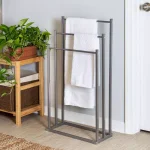 Honey-Can-Do Silver 3-Tier Freestanding Bathroom Towel Rack, Modern Angular Steel Design thumbnail 4