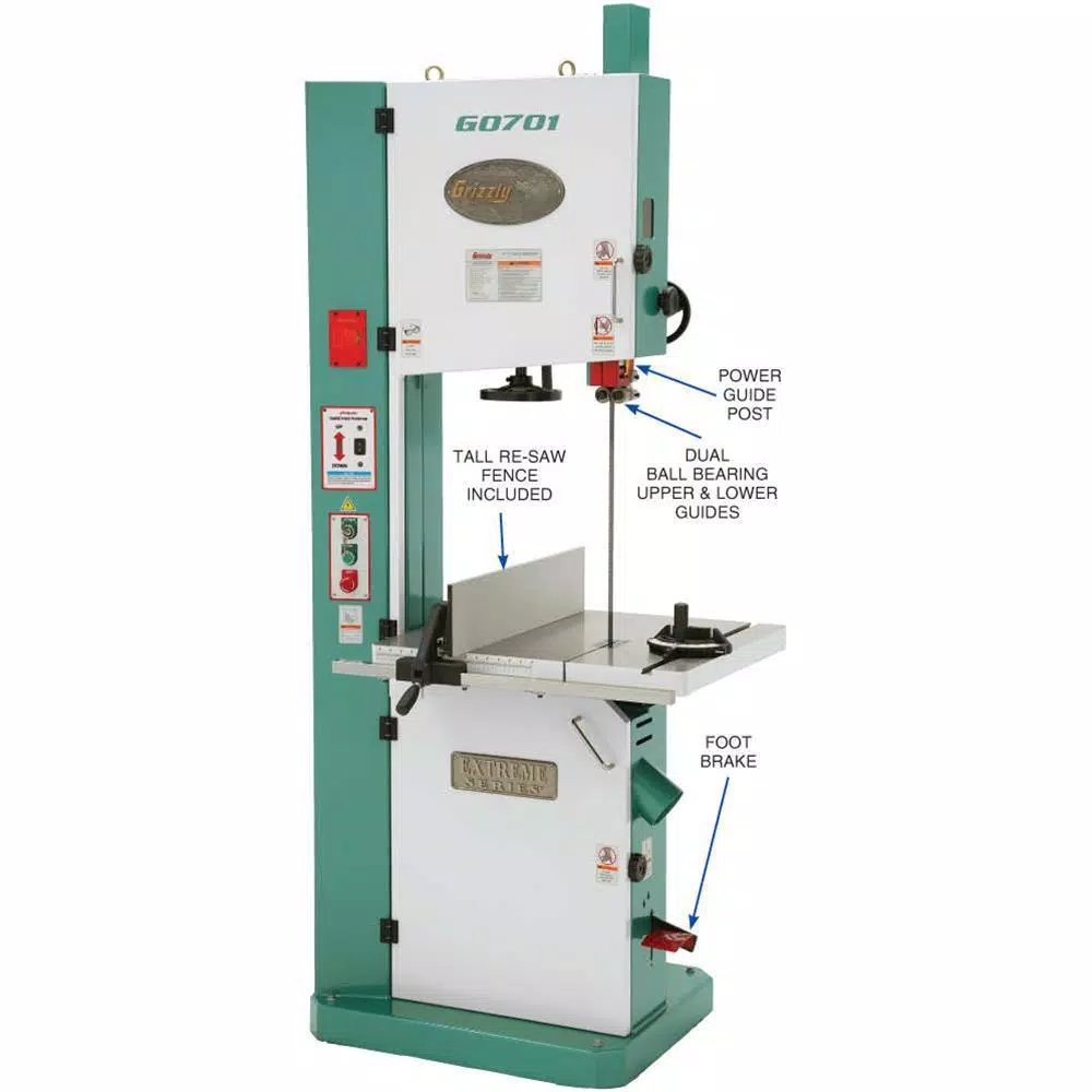 Grizzly Industrial 19-in Ultimate Vertical Bandsaw with 5 HP Motor and Motorized Upper Blade Guide