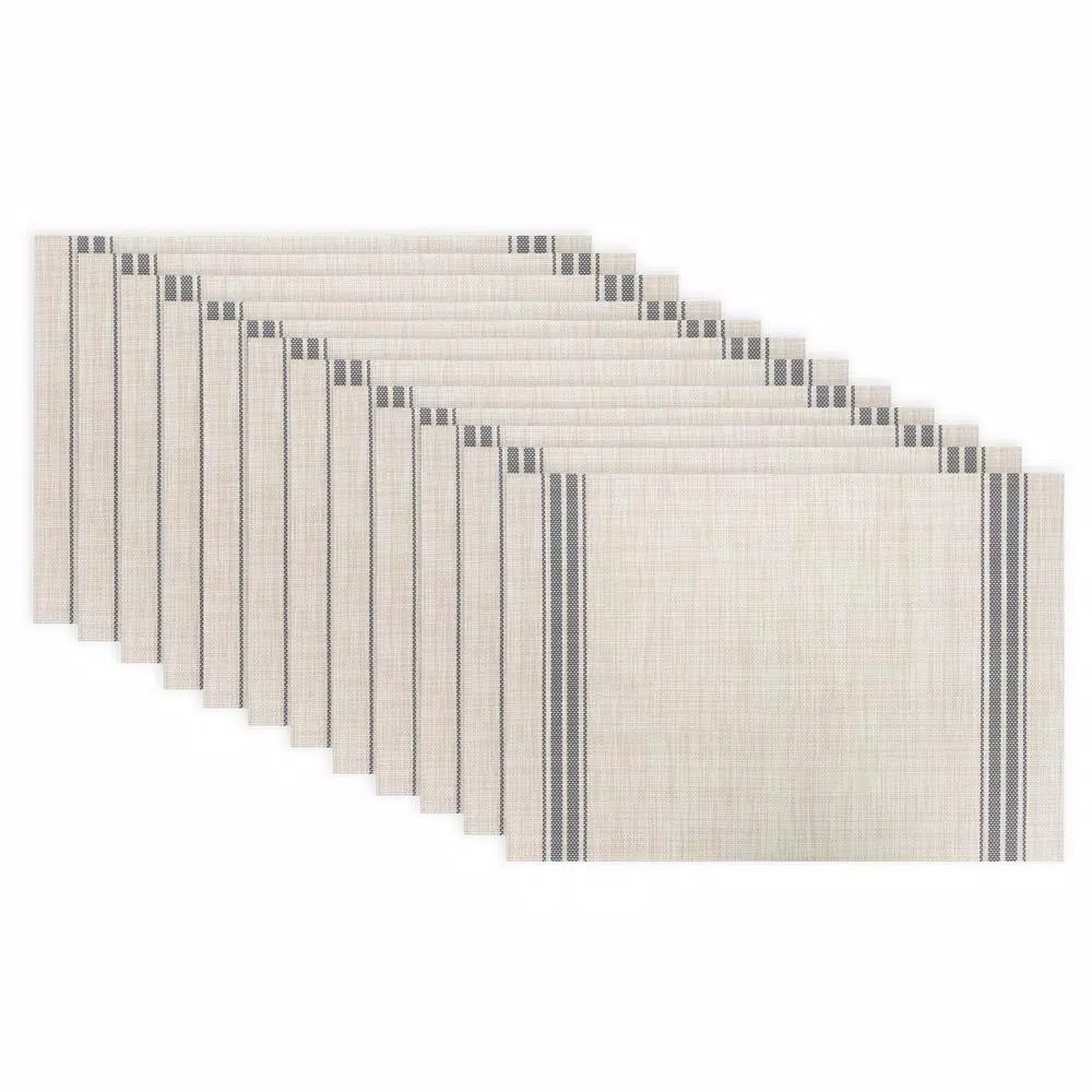RITZ 12-Piece Grey Stripe Chambray Reversible Woven Indoor Outdoor Placemats