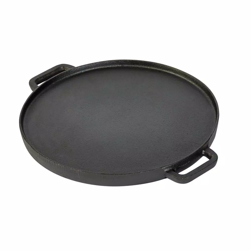 Basic Essentials 12 in. Pre-Seasoned Cast Iron Reversible Grill and Griddle Pan with Dual Handles