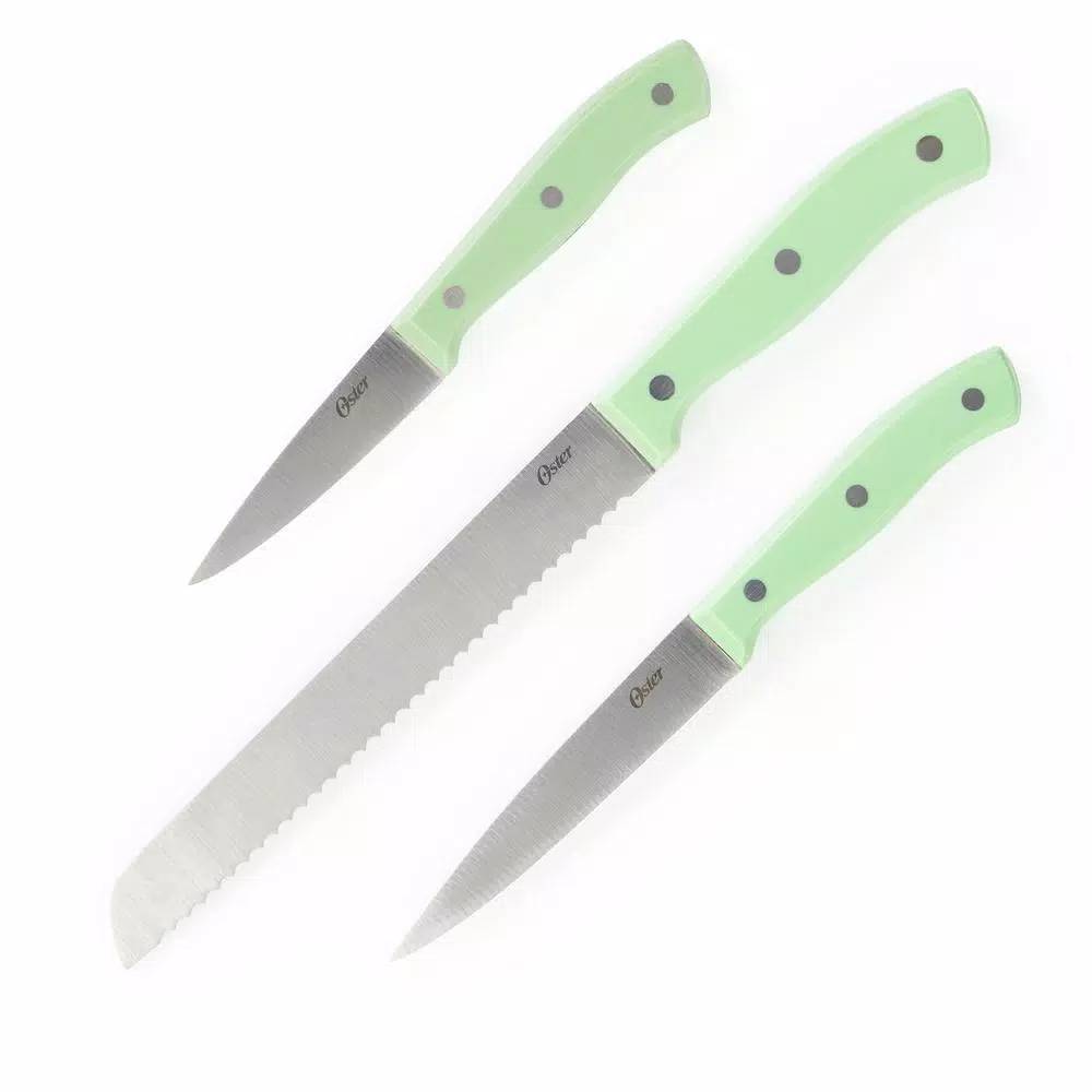 Oster Evansville 14-Piece Stainless Steel Knife Set with Hardwood Block in Turquoise