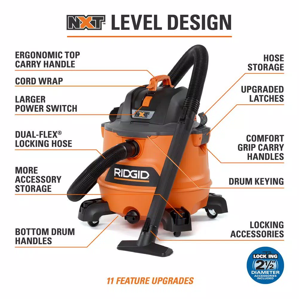 RIDGID 14 Gal. 6.0 Peak HP NXT Wet/Dry Shop Vacuum with 2.5 in. Hose and Accessories