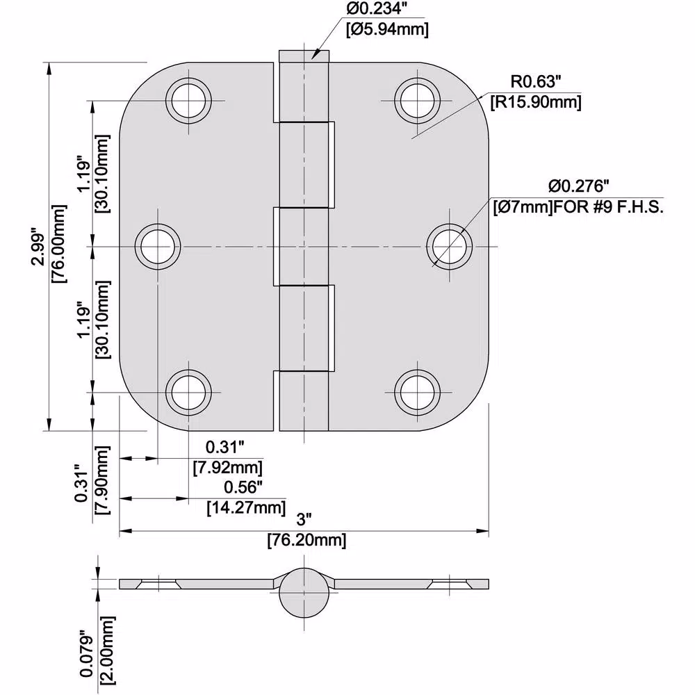 Everbilt 3 in. Satin Brass Steel Butt Door Hinge with 5/8 in. Radius