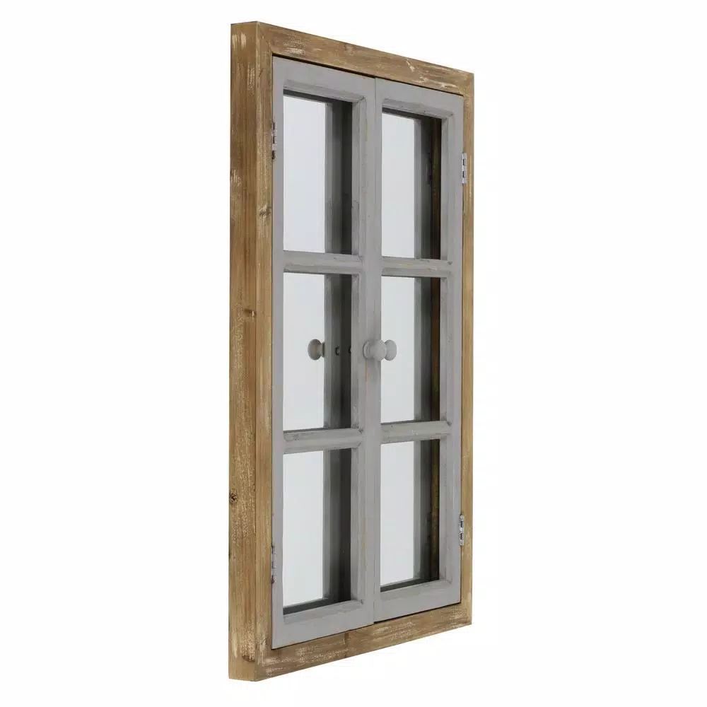 Aspire Home Accents Pueblo Distressed Wood Windowpane Accent Mirror - Medium Brown & Blue-Gray