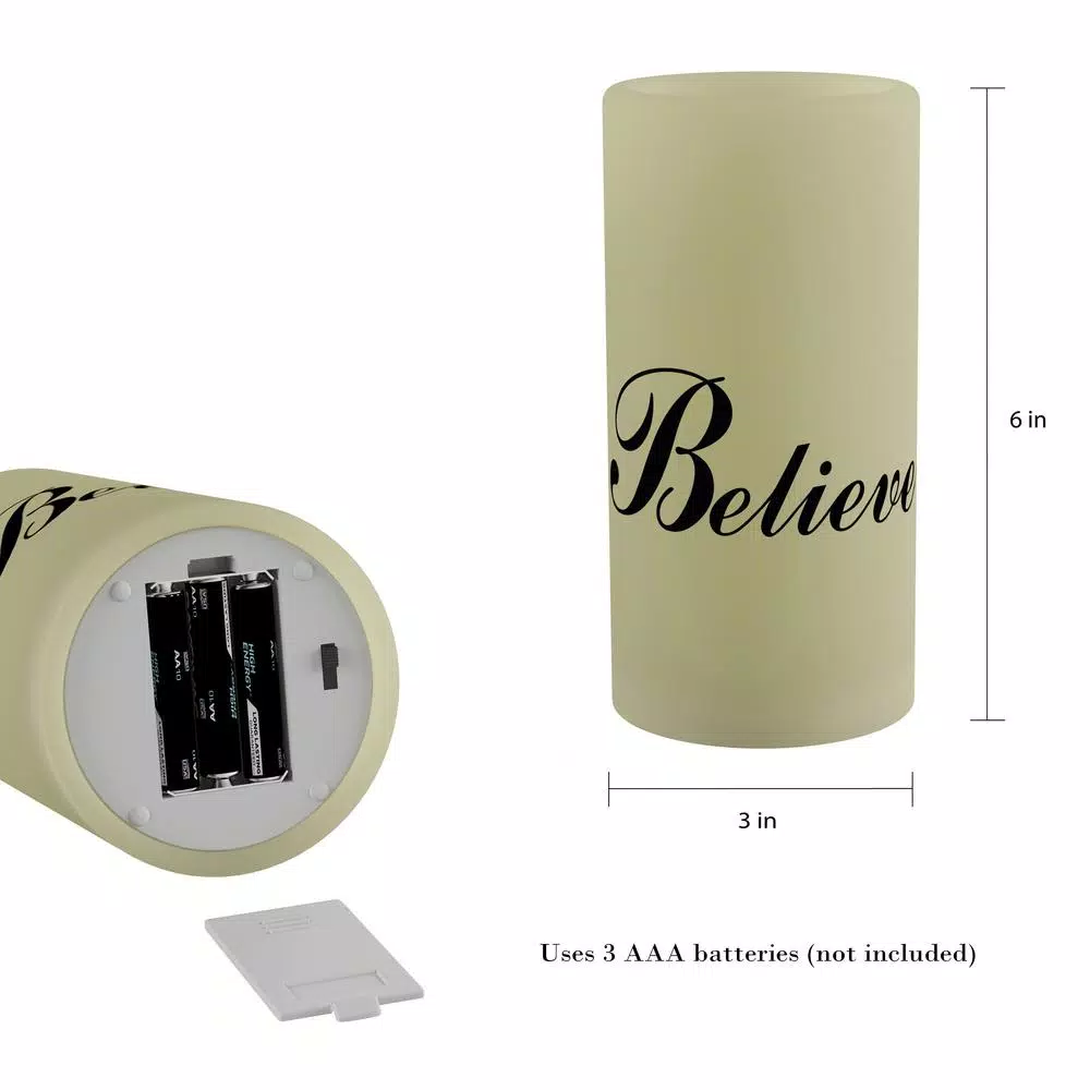 Lavish Home "Believe" Vanilla Scented LED Flameless Real Wax Candle with Remote Control
