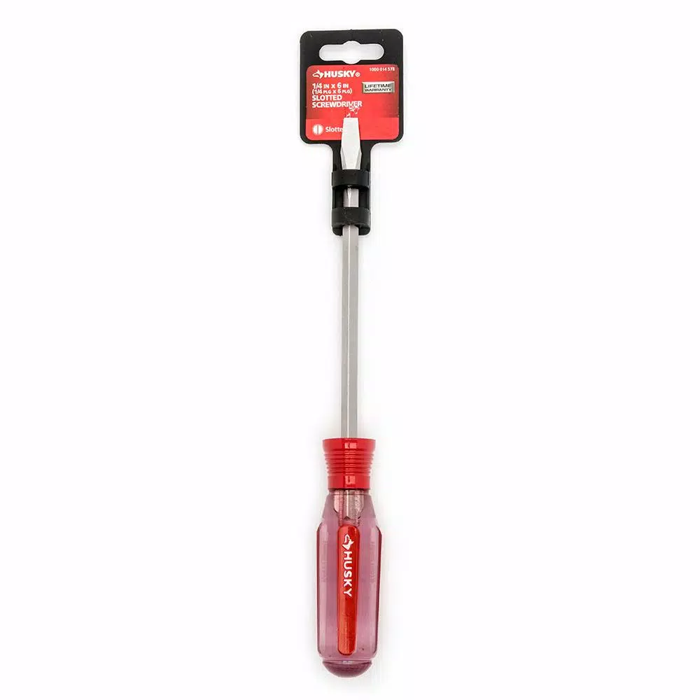 Husky 1/4 in. x 6 in. Slotted Screwdriver with Square Shaft and Acetate Handle