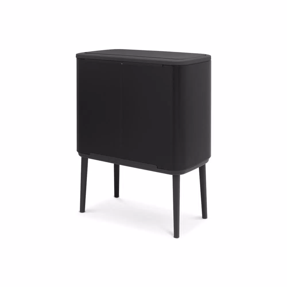 Brabantia Bo Touch 9.5 Gallon Dual Compartment Matte Black Steel Rectangular Touch Top Trash Can