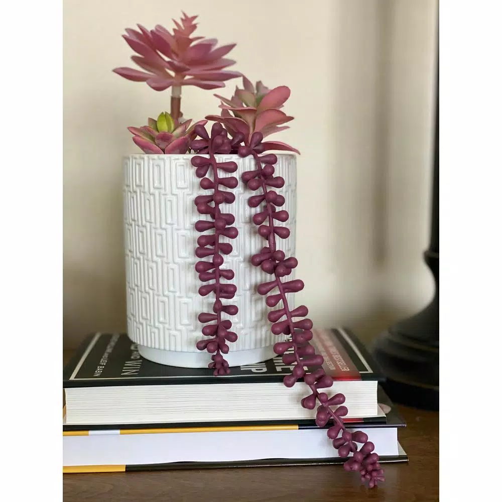 Flora Bunda 11.5 in. Pink Artificial Succulent in 5 in. White Greco Ceramic Pot