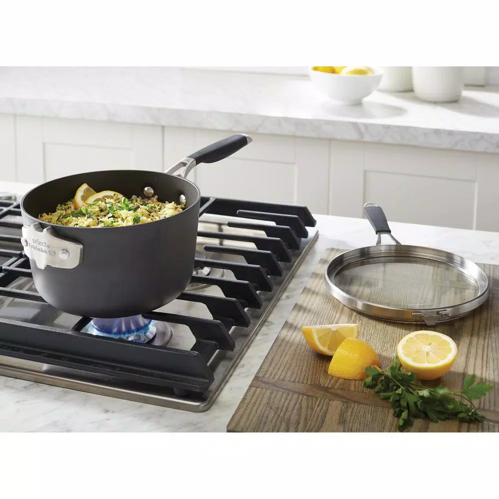 Calphalon Select by Calphalon 3.5 Qt. Hard-Anodized Nonstick Saucepan with Glass Lid, Black