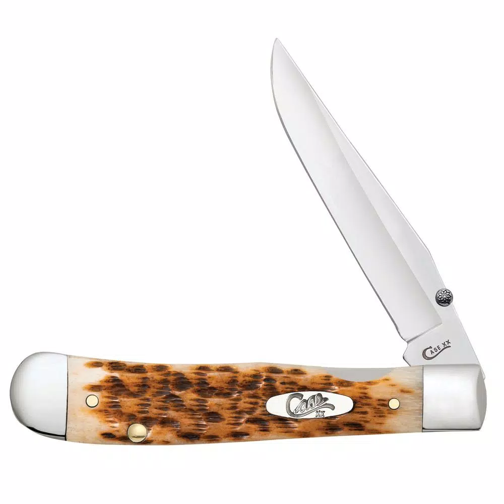 W.R. Case and Sons Cutlery Co. Case Kickstart Trapperlock Assisted Opening Pocket Knife - Amber Bone Peach Seed Jig