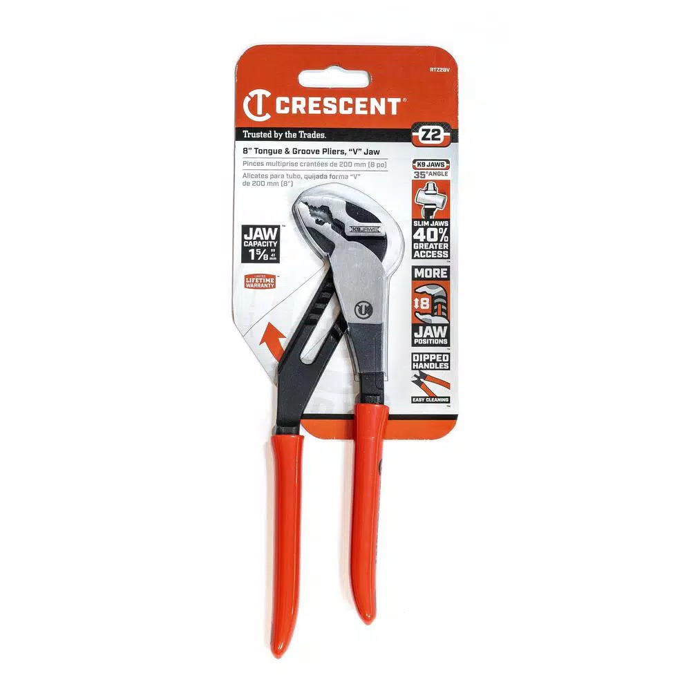 Crescent Z2 8 in. K9 V-Jaw Tongue and Groove Pliers with Dipped Handles