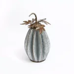 Gerson 16.5 in. Sculpted Rustic Metal Pumpkin with Leaves, Set of 2 thumbnail 1