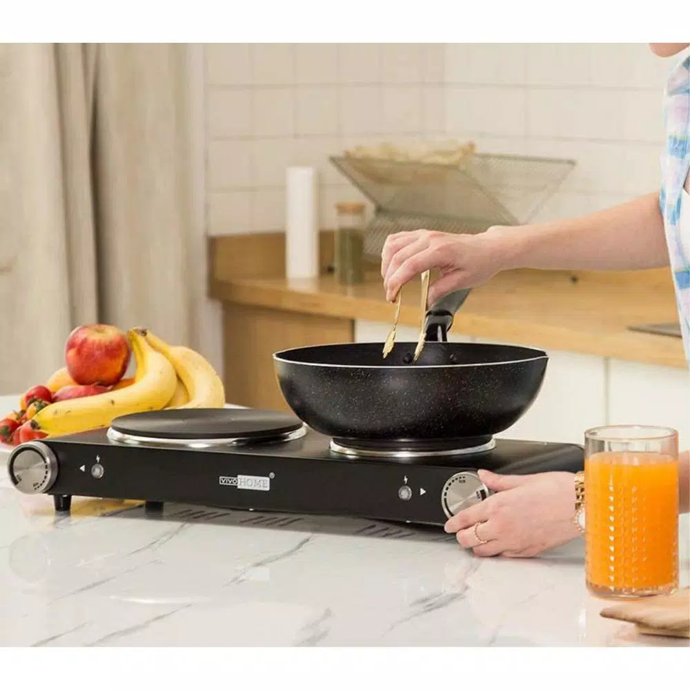 VIVOHOME 1800W 2-Burner Electric Hot Plate, Dual Cast Iron Countertop Cooktop with Stainless Steel Housing