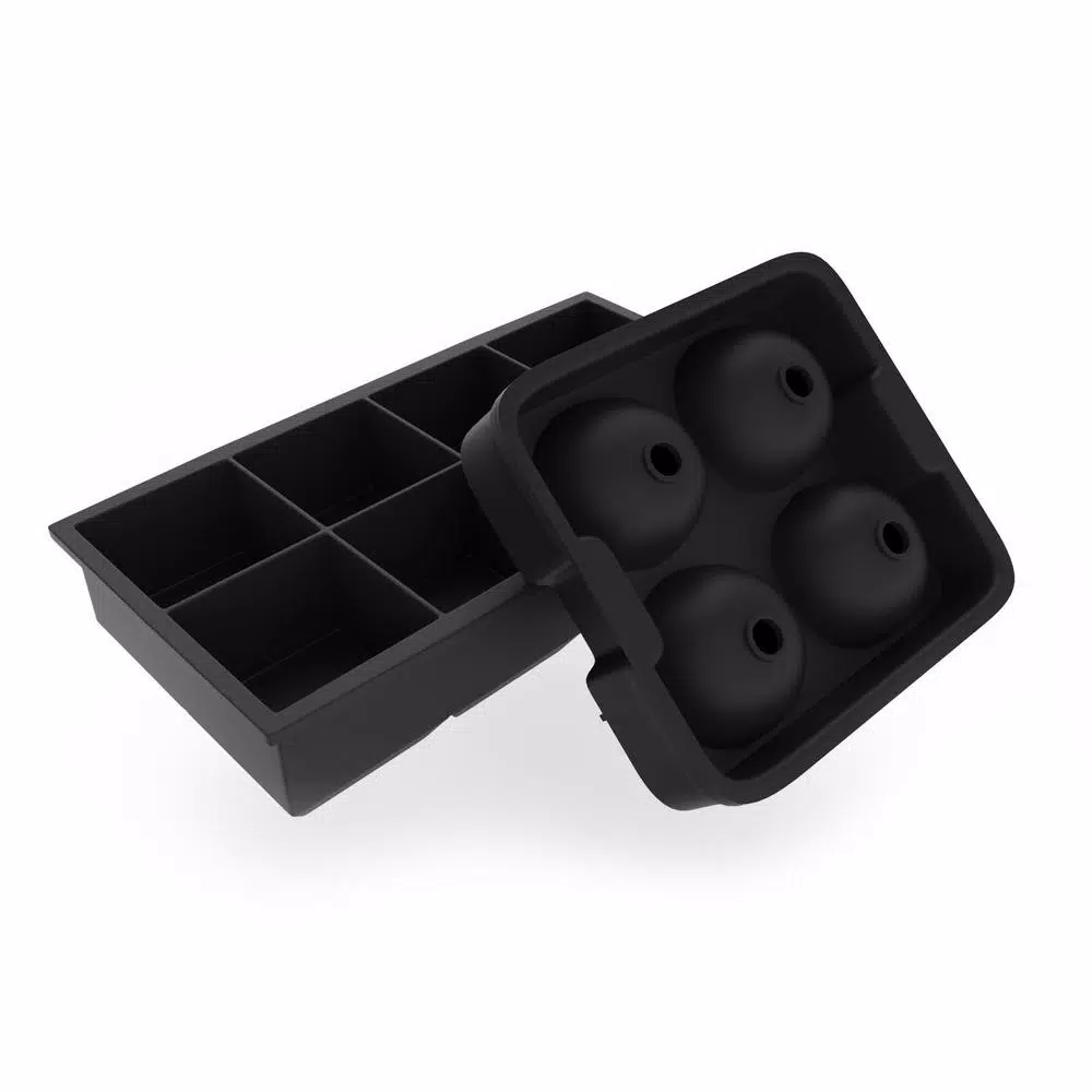 Chef Buddy Silicone Slow Melting Ice Cube Tray 2-Pack - Square and Round Ice Ball Molds