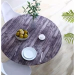 Brielle Home 42" Round Cotton Fitted Table Cover, Distressed Wood Print thumbnail 2