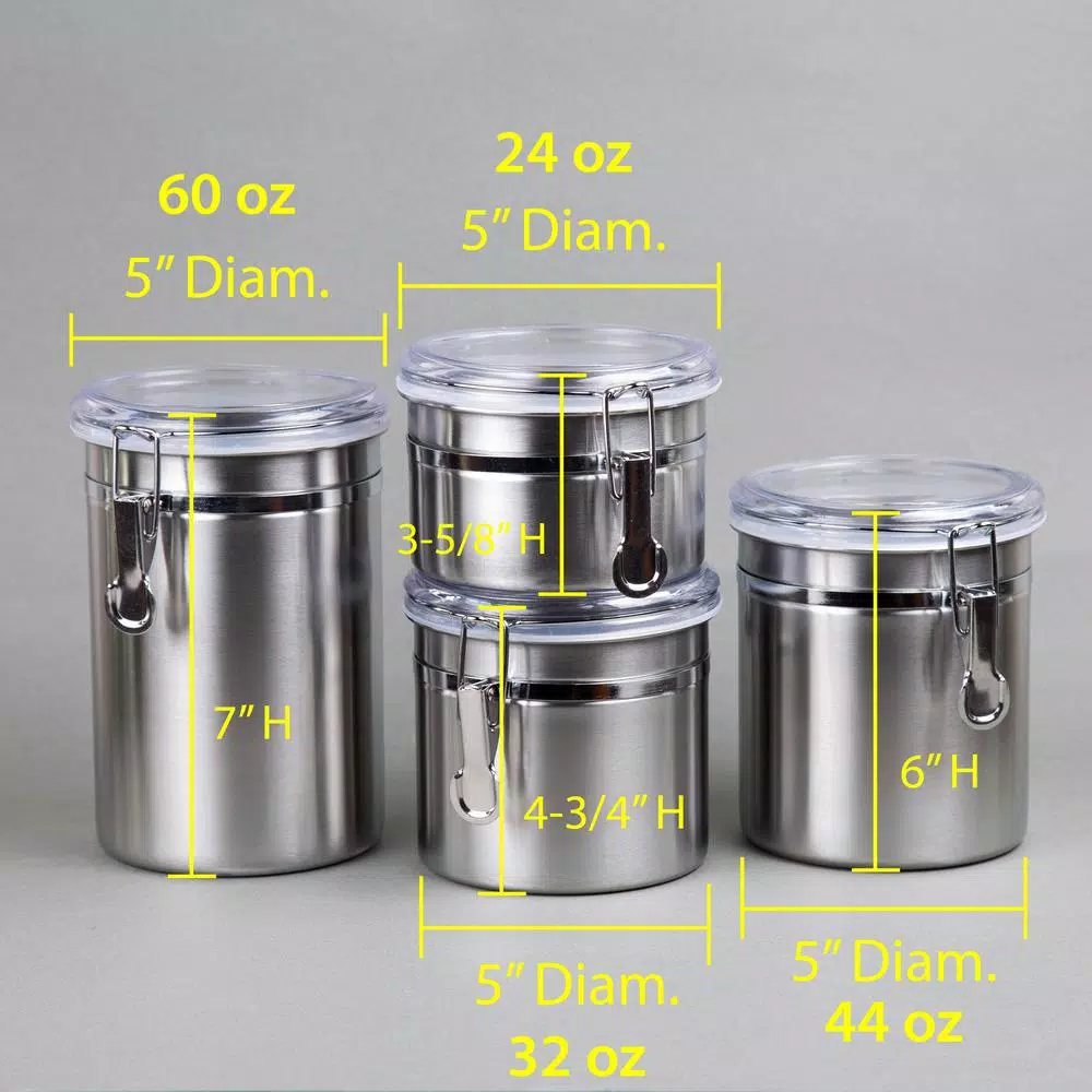 Creative Home 4-Piece Stainless Steel Canister Set with Airtight Locking Clamp Lids