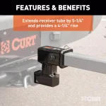 CURT 2" Receiver Raised Hitch Extension Adapter, 4-1/4" Rise, 5-1/4" Extension, 350 lbs Tongue Weight thumbnail 5