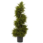 Nearly Natural 43 in. Cedar Spiral Topiary with Lights, Green Artificial Plant in Black Pot thumbnail 3