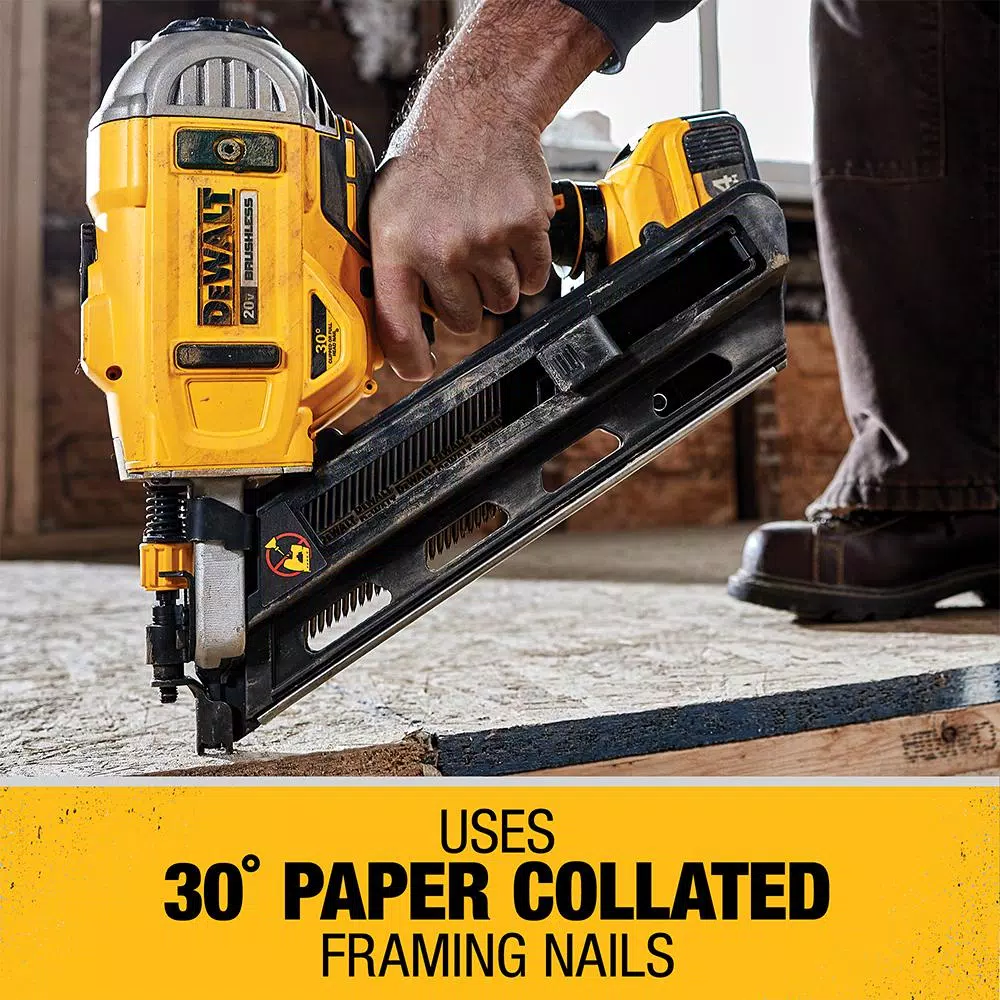 DEWALT 20V MAX Cordless Brushless 30° Paper Collated Framing Nailer Kit with 4Ah Battery and Charger