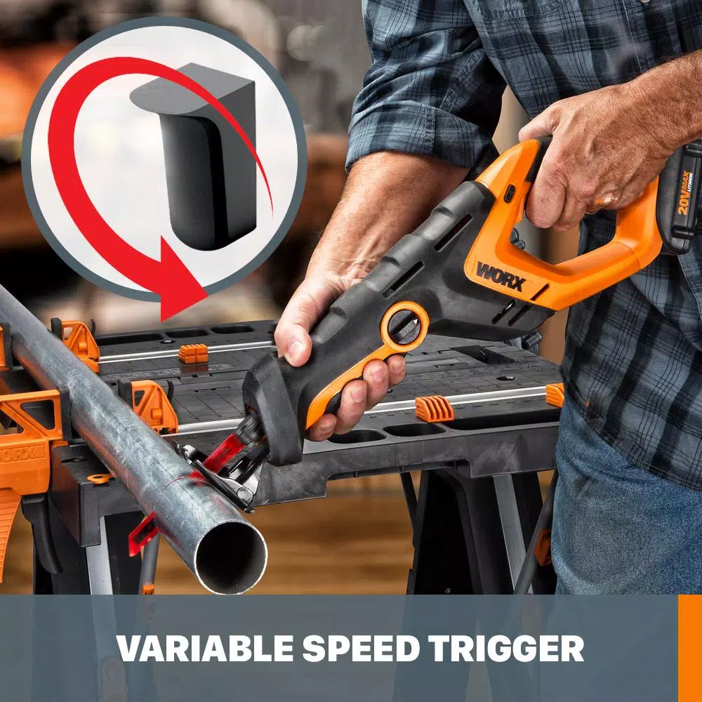Worx POWER SHARE 20V Cordless Reciprocating Saw with 2 Ah Battery and Charger