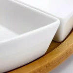 Elama Signature Collection Stoneware Appetizer and Condiment Server Set with Bamboo Lazy Susan Tray thumbnail 2