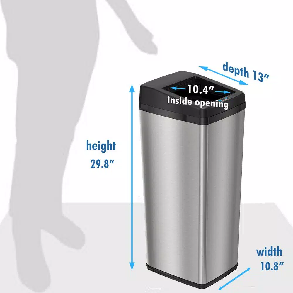 iTouchless 14 Gal. Stainless Steel Motion Sensing Touchless Trash Can with Space-Saving Sliding Lid