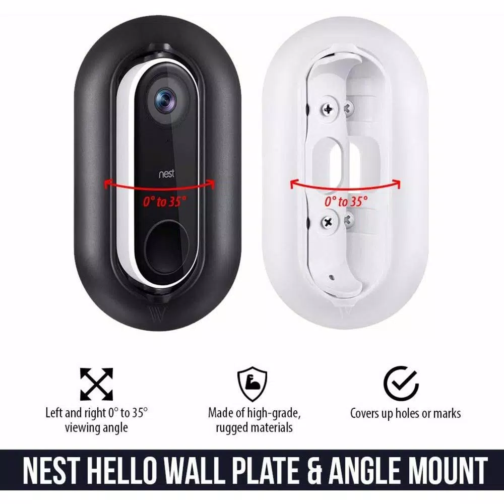 Wasserstein Wall Plate and Adjustable Angle Mount Bundle for Google Nest Hello Video Doorbell, White