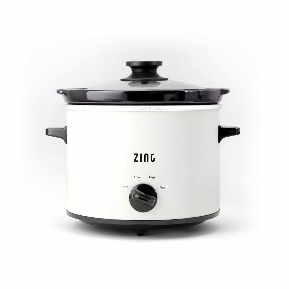 Zing 4 Qt. Round White Slow Cooker with Glass Lid and 3 Heat Settings