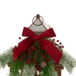 Glitzhome Brown Christmas Farmhouse Wood and Metal Lantern Set of 2 thumbnail 5