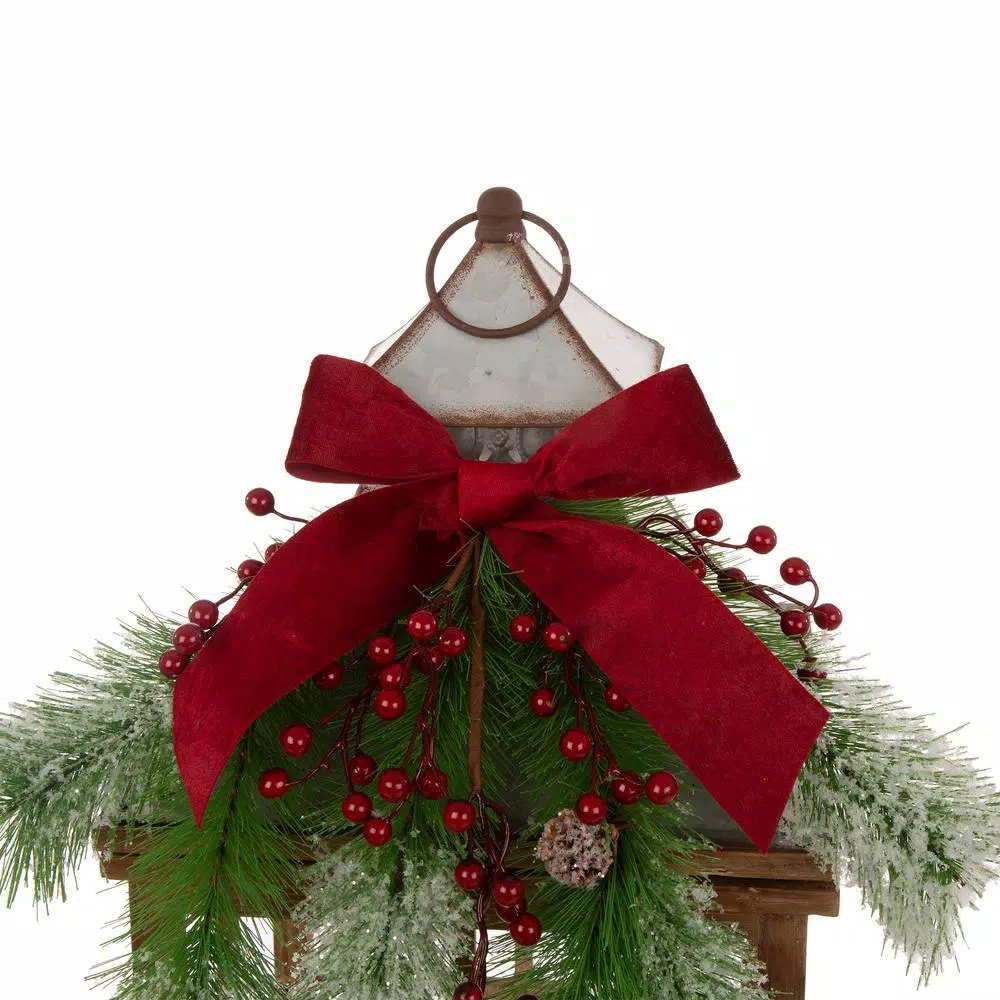 Glitzhome Brown Christmas Farmhouse Wood and Metal Lantern Set of 2