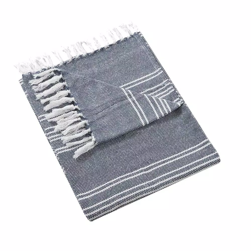 Unbranded MHF Home Blue and White Striped Cotton Blend Throw Blanket, 50 x 60 in.