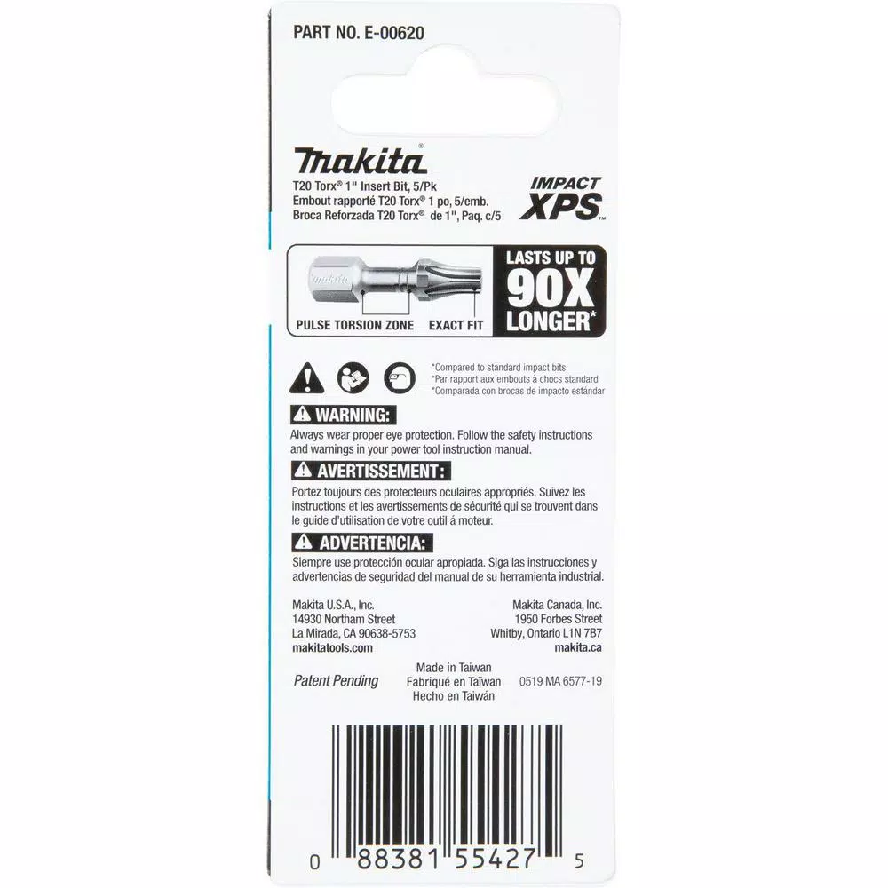 Makita ImpactXPS T20 Torx 1 in. Insert Bits, 5-Pack