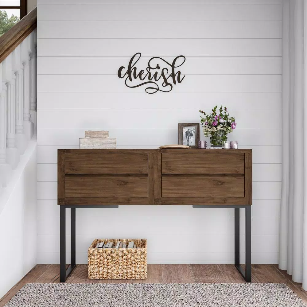 Lavish Home "Cherish" Metal Cutout Wall Sign - Distressed Dark Brown Rustic Decor