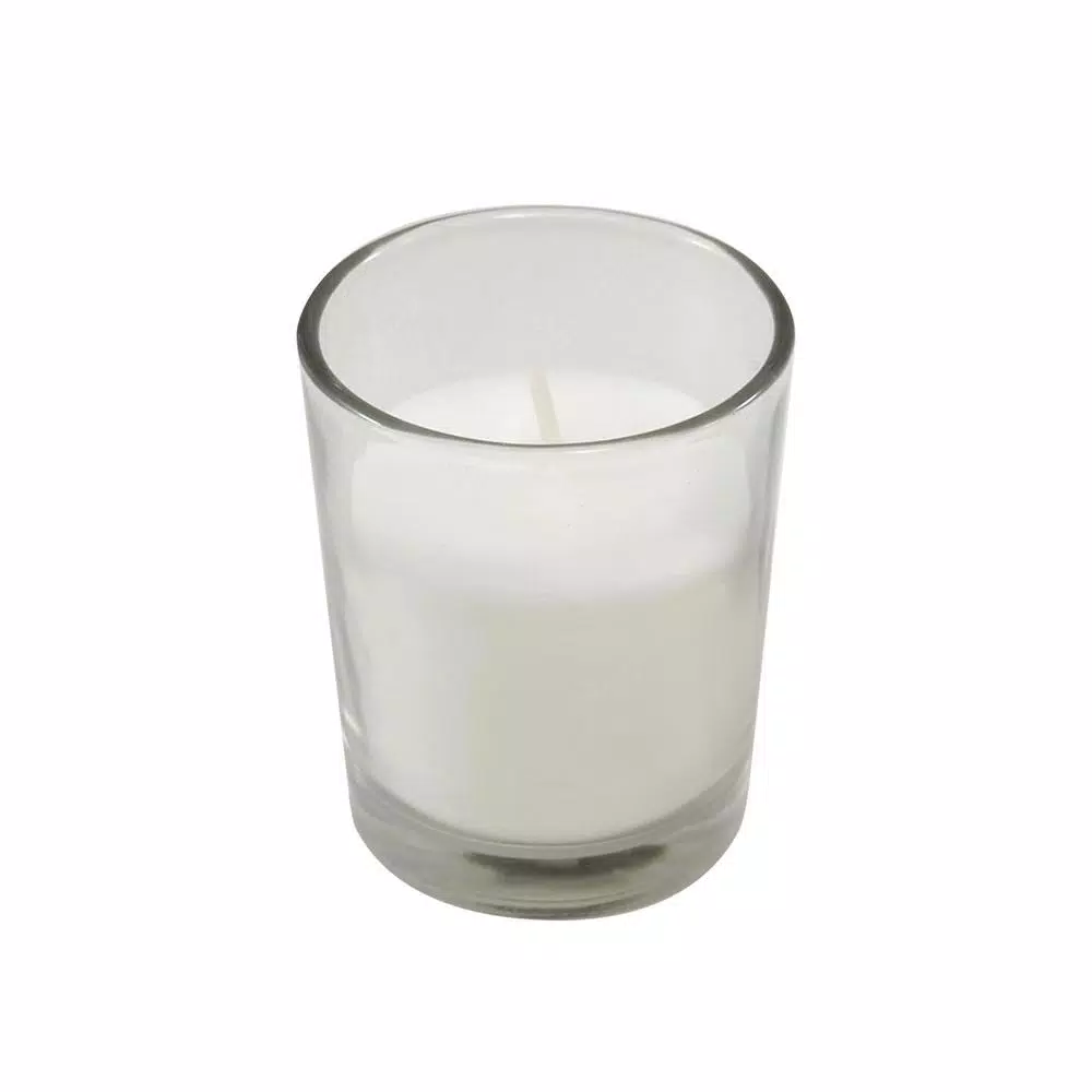 LUMABASE White Unscented Paraffin Votive Candles with Clear Glass Holders, 12-Count, 15-Hour Burn Time