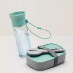 BergHOFF Leo Lunch Set with Bento Box, 40oz Water Bottle, and 3-Piece Stainless Steel Flatware - Gray and Mint thumbnail 7