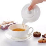 MALACASA White Porcelain Tea for One Set - 3 Piece Teapot, Teacup and Saucer Set thumbnail 4